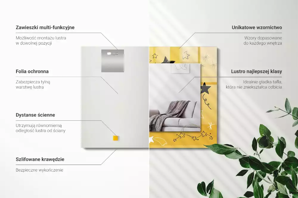 Oglindă decorativă de perete dreptunghiulară cu model cu stele