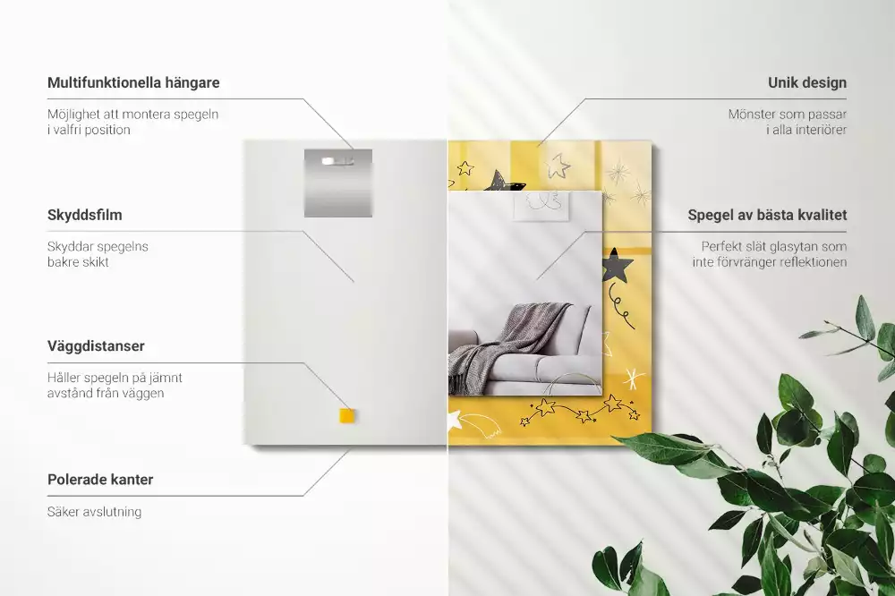 Oglindă decorativă de perete dreptunghiulară cu model cu stele