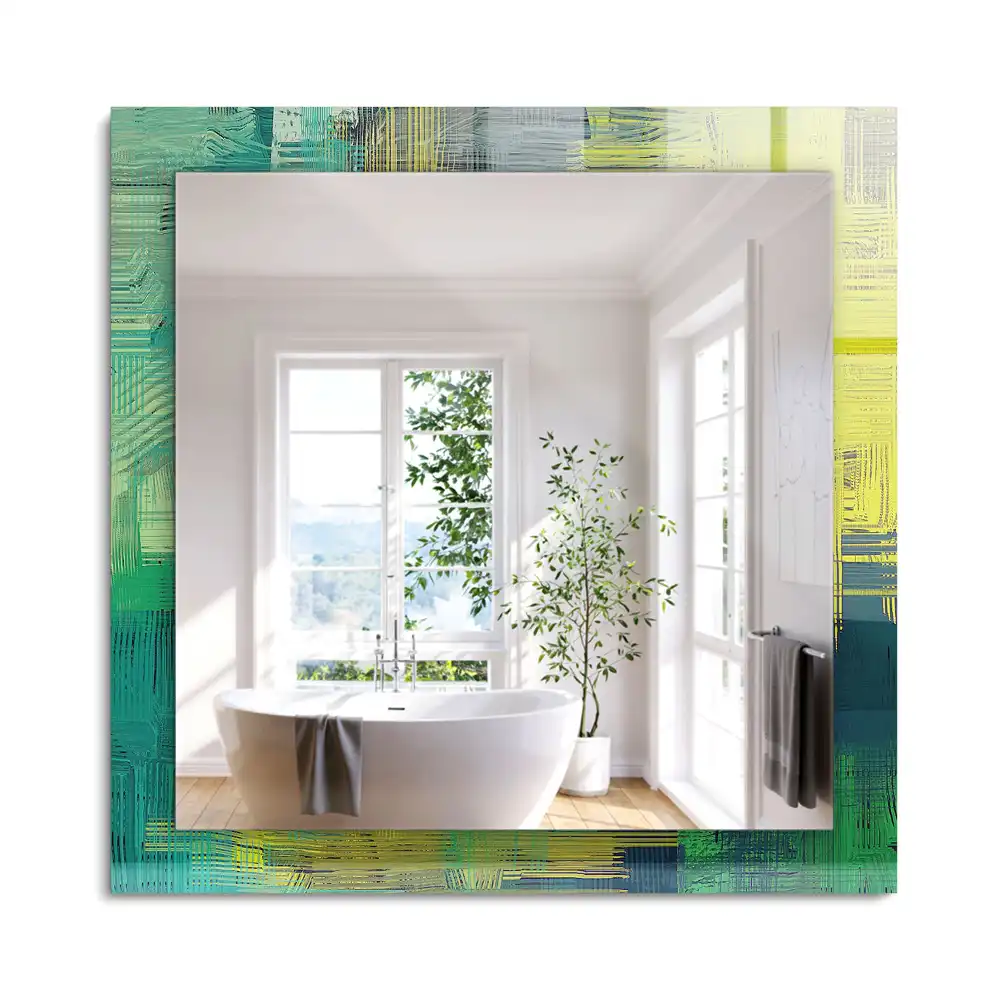 Oglindă dreptunghiulară cu imprimeu abstract colorat