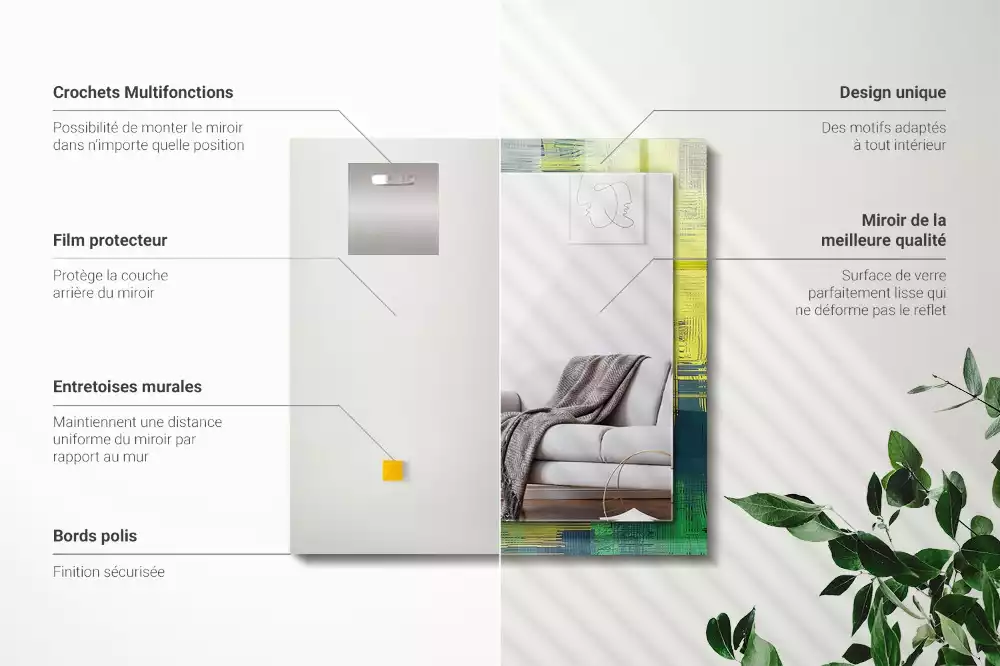 Oglindă dreptunghiulară cu imprimeu abstract colorat