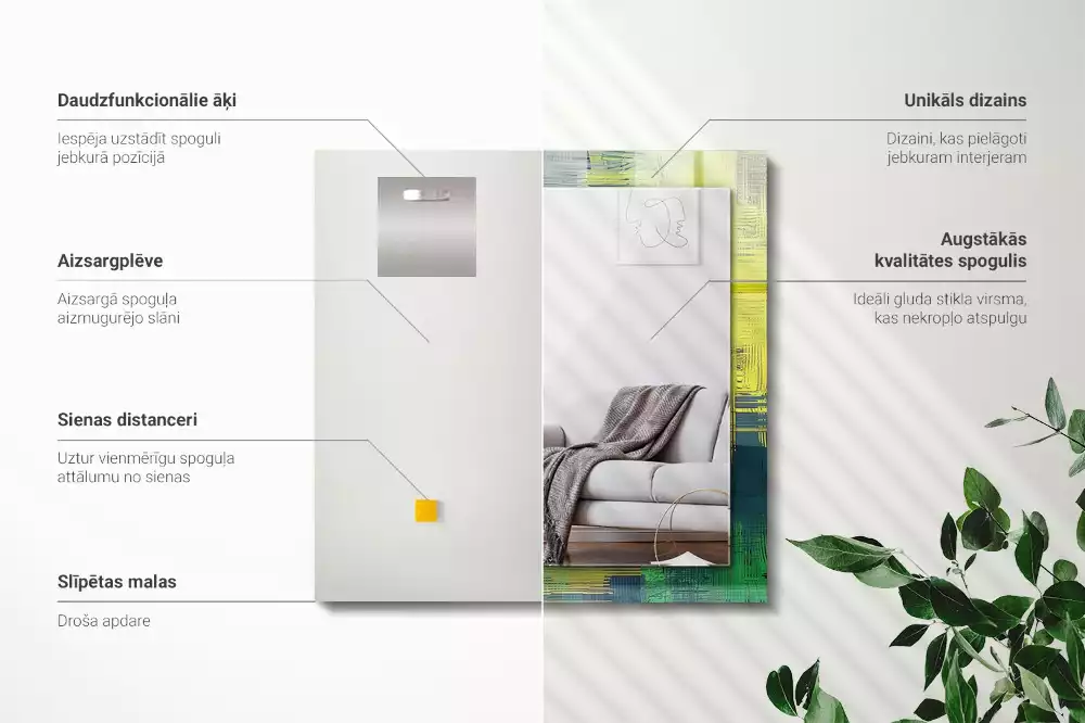 Oglindă dreptunghiulară cu imprimeu abstract colorat