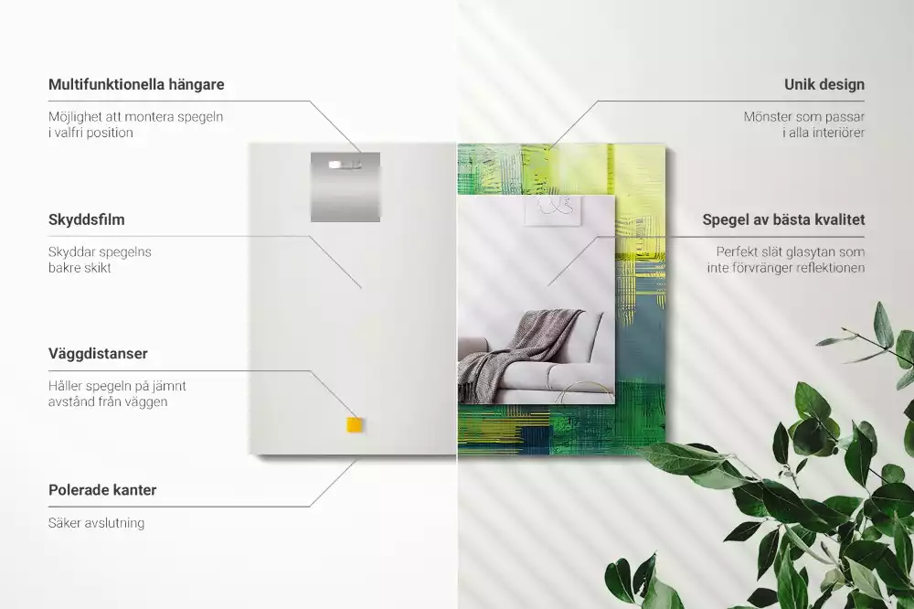 Oglindă dreptunghiulară cu imprimeu abstract colorat