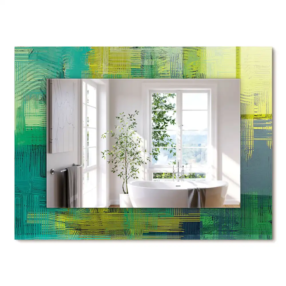 Oglindă dreptunghiulară cu imprimeu abstract colorat