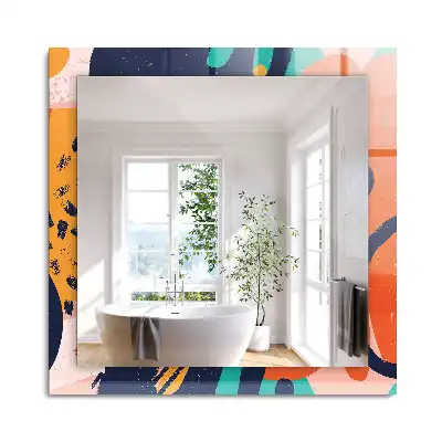 Oglindă dreptunghiulară cu ramă cu imprimeu grafic abstract colorat