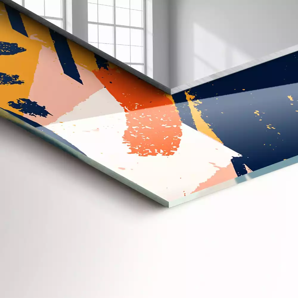 Oglindă dreptunghiulară cu ramă cu imprimeu grafic abstract colorat