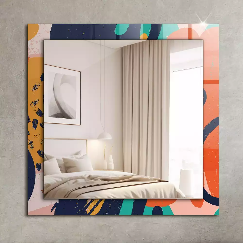 Oglindă dreptunghiulară cu ramă cu imprimeu grafic abstract colorat