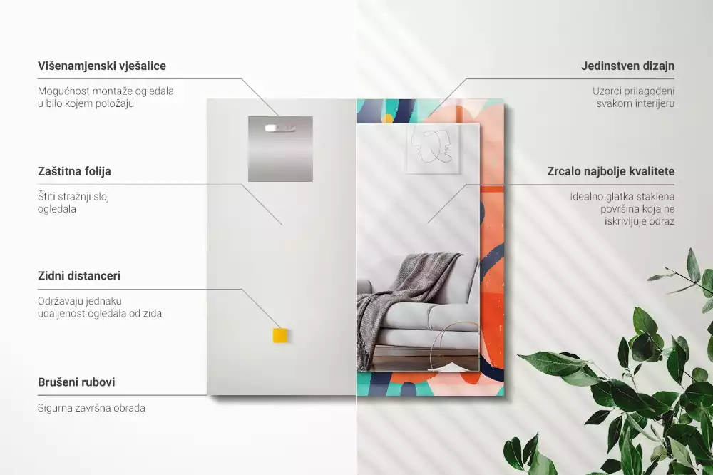Oglindă dreptunghiulară cu ramă cu imprimeu grafic abstract colorat