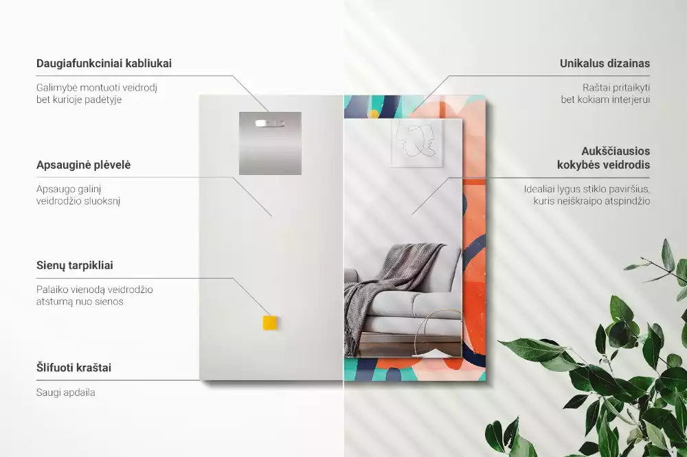Oglindă dreptunghiulară cu ramă cu imprimeu grafic abstract colorat