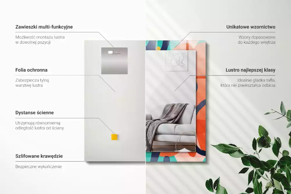 Oglindă dreptunghiulară cu ramă cu imprimeu grafic abstract colorat