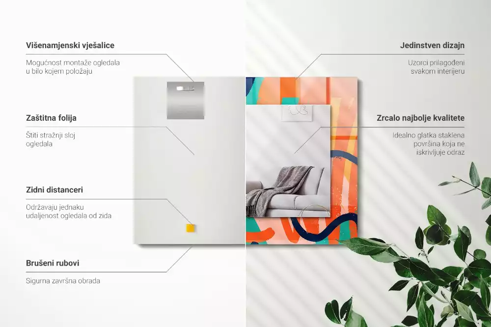 Oglindă dreptunghiulară cu ramă cu imprimeu grafic abstract colorat