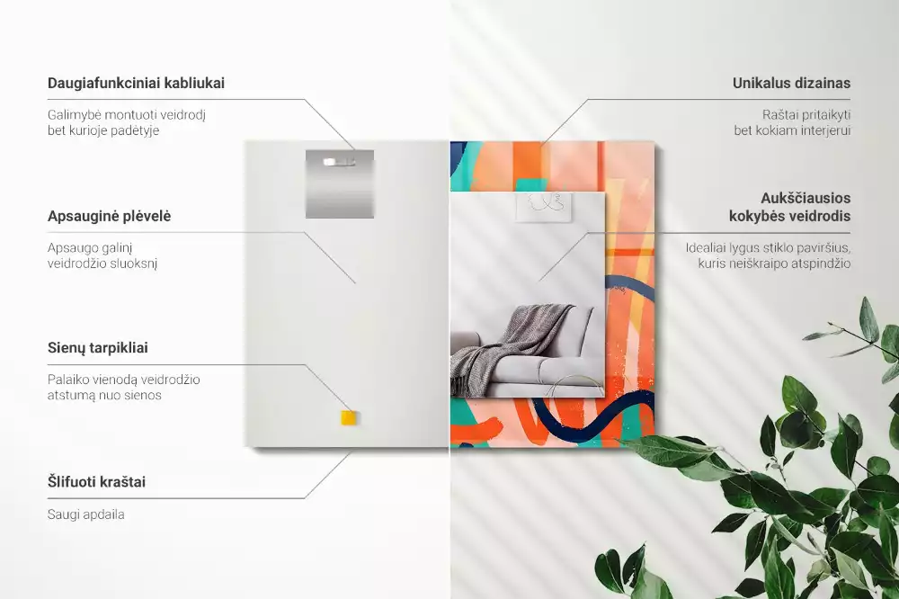 Oglindă dreptunghiulară cu ramă cu imprimeu grafic abstract colorat