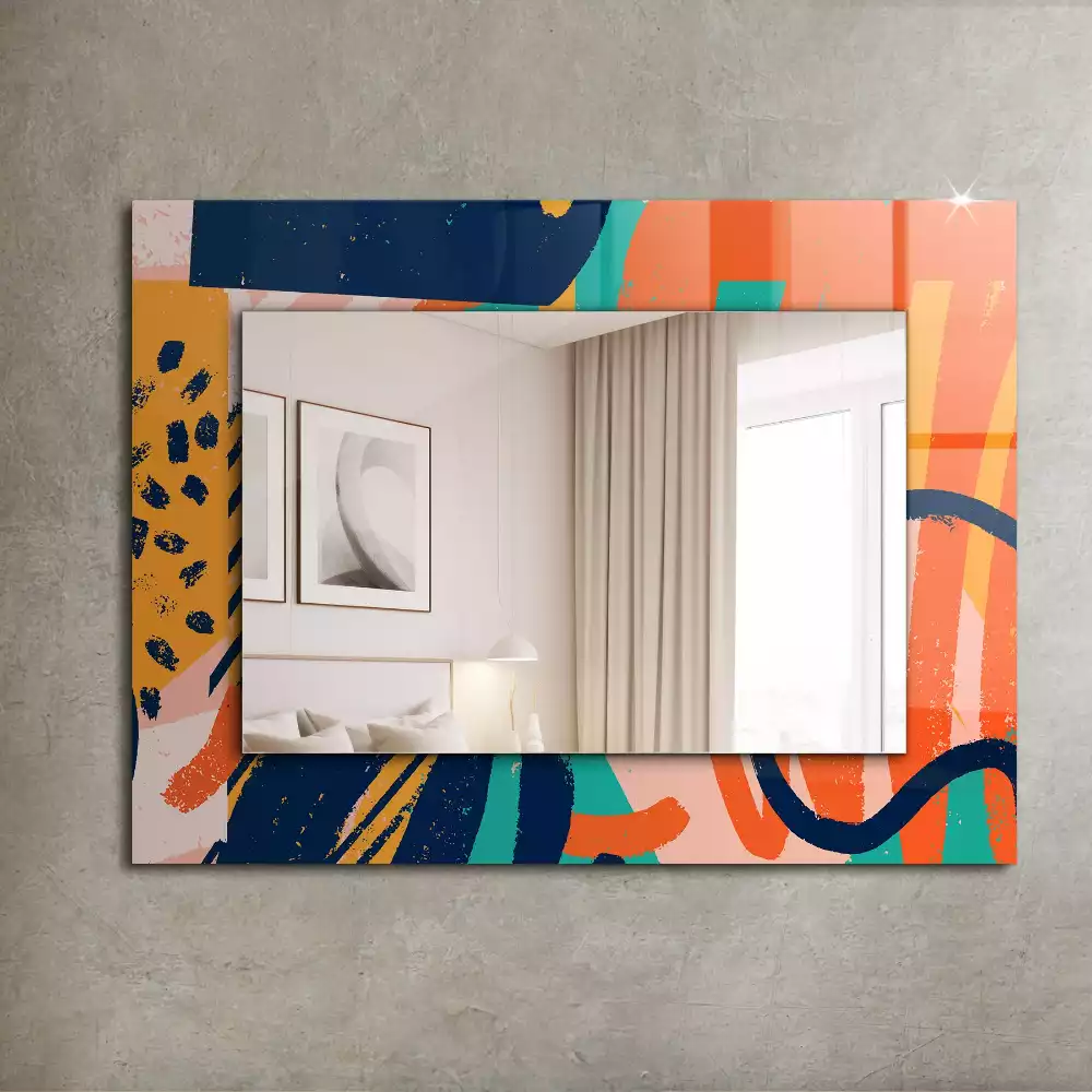 Oglindă dreptunghiulară cu ramă cu imprimeu grafic abstract colorat