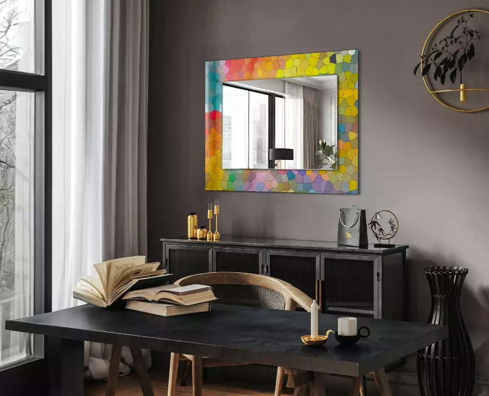 Oglindă dreptunghiulară cu decor mozaic abstract colorat