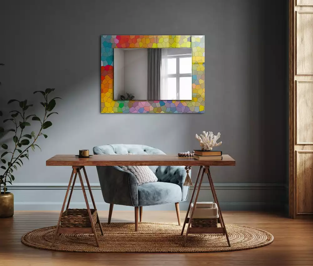 Oglindă dreptunghiulară cu decor mozaic abstract colorat