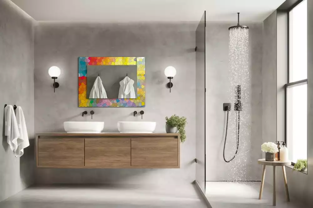 Oglindă dreptunghiulară cu decor mozaic abstract colorat
