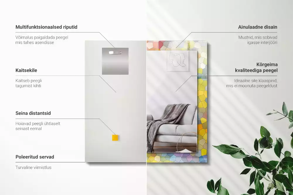Oglindă dreptunghiulară cu decor mozaic abstract colorat