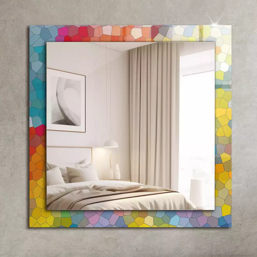 Oglindă dreptunghiulară cu decor mozaic abstract colorat