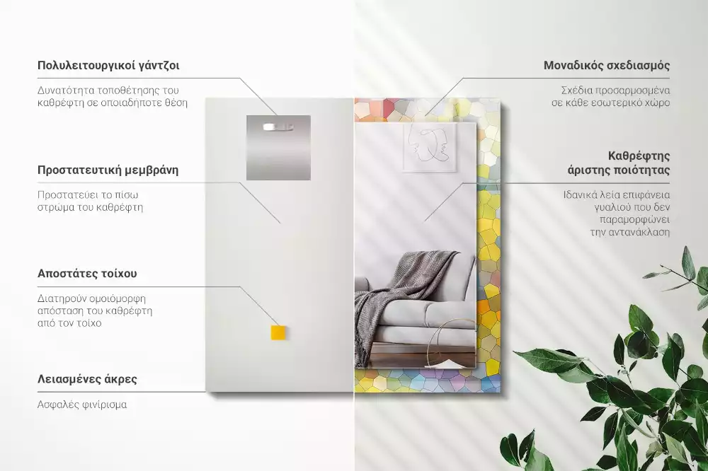 Oglindă dreptunghiulară cu decor mozaic abstract colorat
