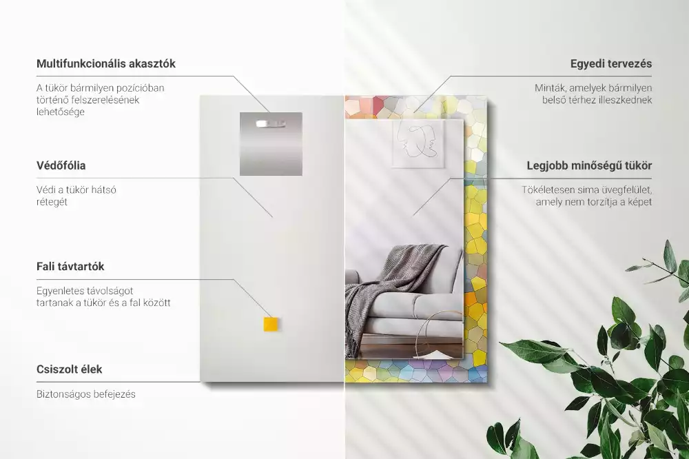 Oglindă dreptunghiulară cu decor mozaic abstract colorat