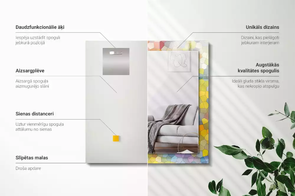 Oglindă dreptunghiulară cu decor mozaic abstract colorat
