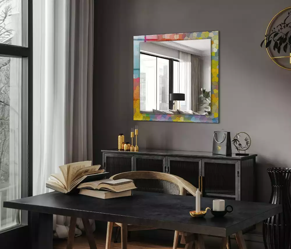 Oglindă dreptunghiulară cu decor mozaic abstract colorat