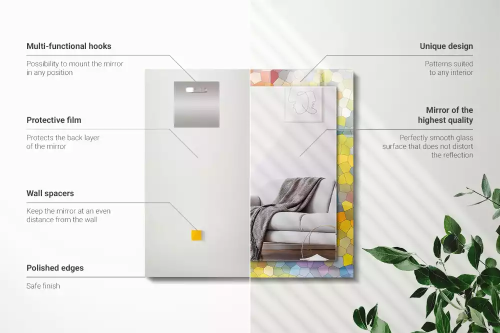 Oglindă dreptunghiulară cu decor mozaic abstract colorat