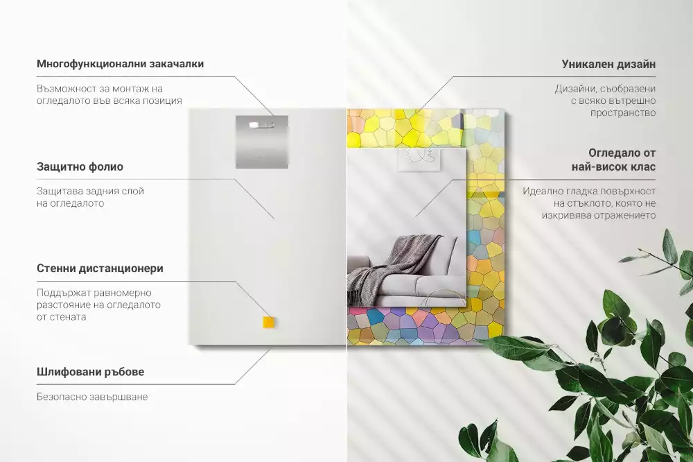 Oglindă dreptunghiulară cu decor mozaic abstract colorat