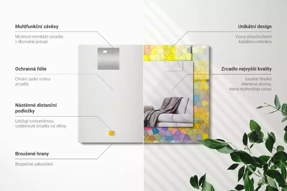 Oglindă dreptunghiulară cu decor mozaic abstract colorat