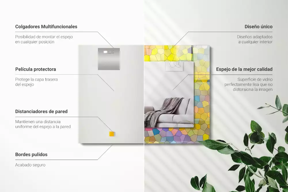 Oglindă dreptunghiulară cu decor mozaic abstract colorat