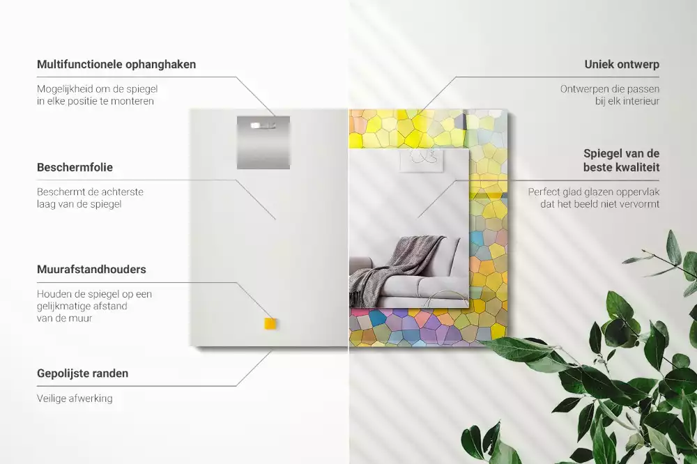 Oglindă dreptunghiulară cu decor mozaic abstract colorat