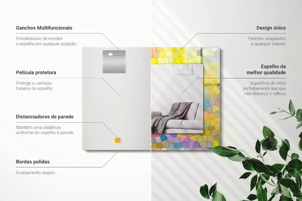 Oglindă dreptunghiulară cu decor mozaic abstract colorat