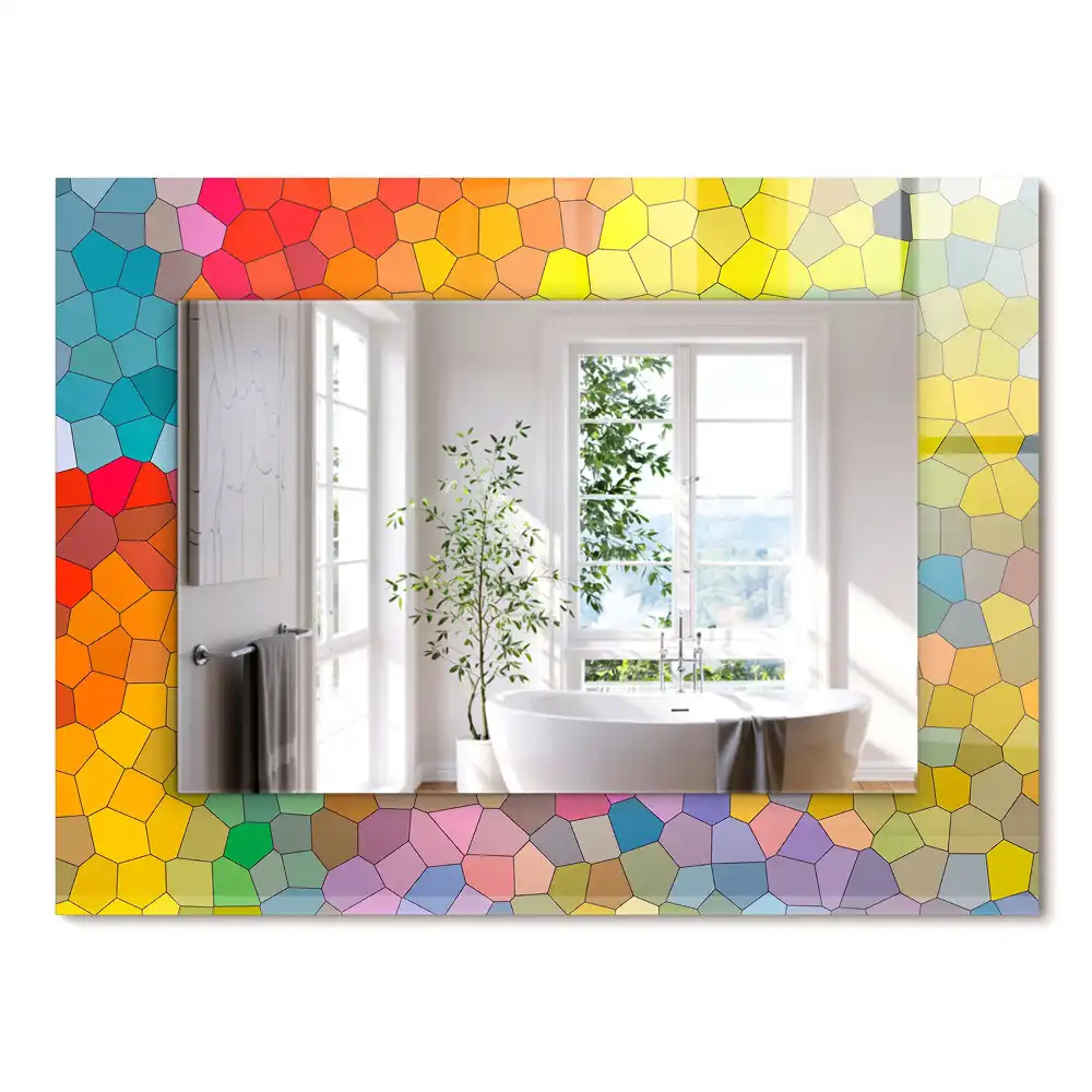 Oglindă dreptunghiulară cu decor mozaic abstract colorat