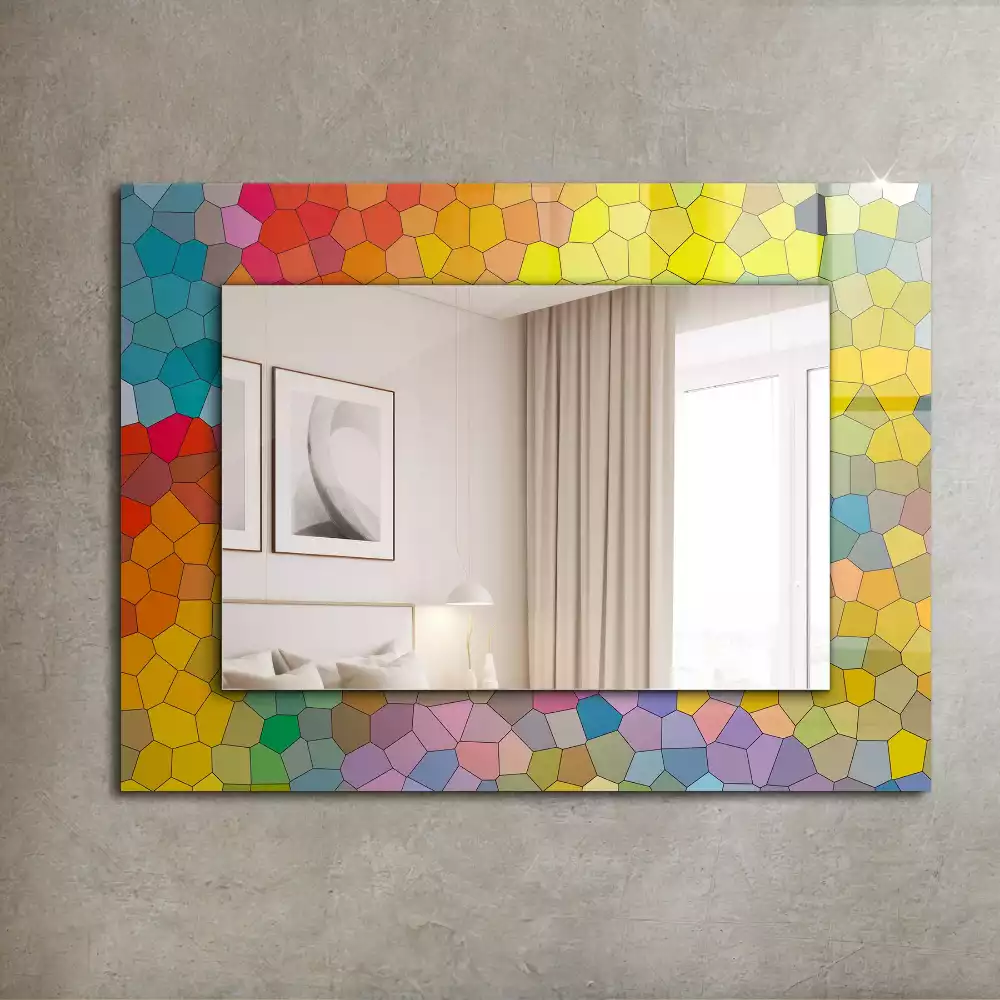 Oglindă dreptunghiulară cu decor mozaic abstract colorat