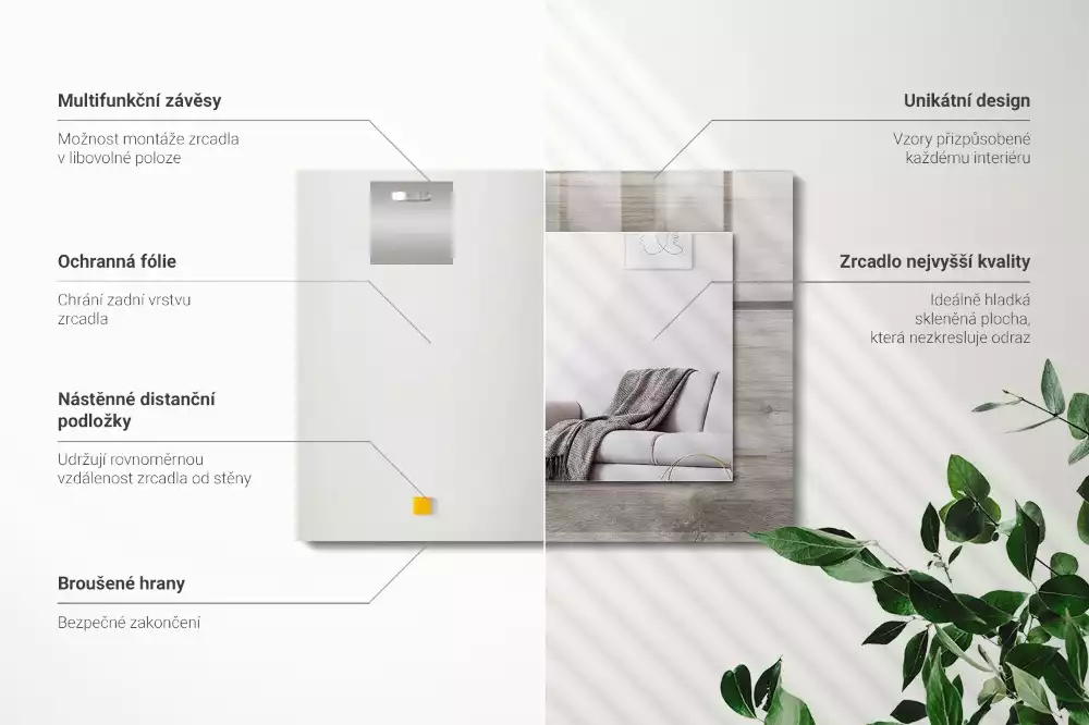 Oglindă dreptunghiulară de perete cu textură din lemn