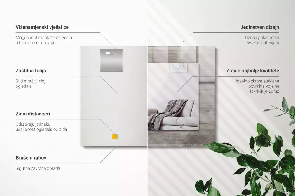 Oglindă dreptunghiulară de perete cu textură din lemn