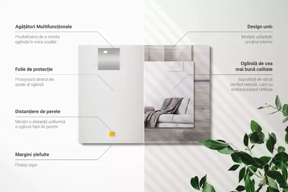 Oglindă dreptunghiulară de perete cu textură din lemn
