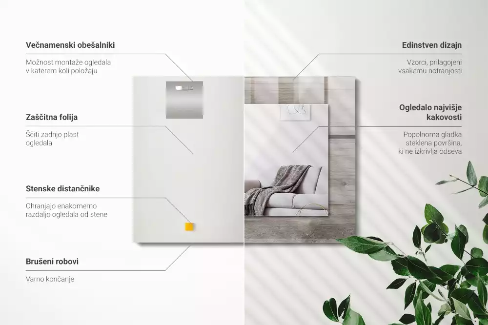 Oglindă dreptunghiulară de perete cu textură din lemn
