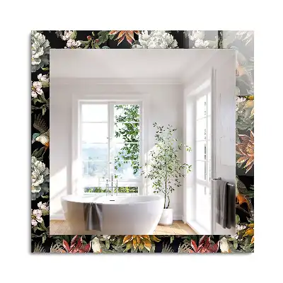 Oglindă dreptunghiulară cu ramă decorată cu imprimeu floral și păsări