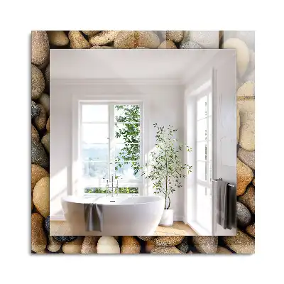 Oglindă dreptunghiulară cu decor din pietre netede colorate
