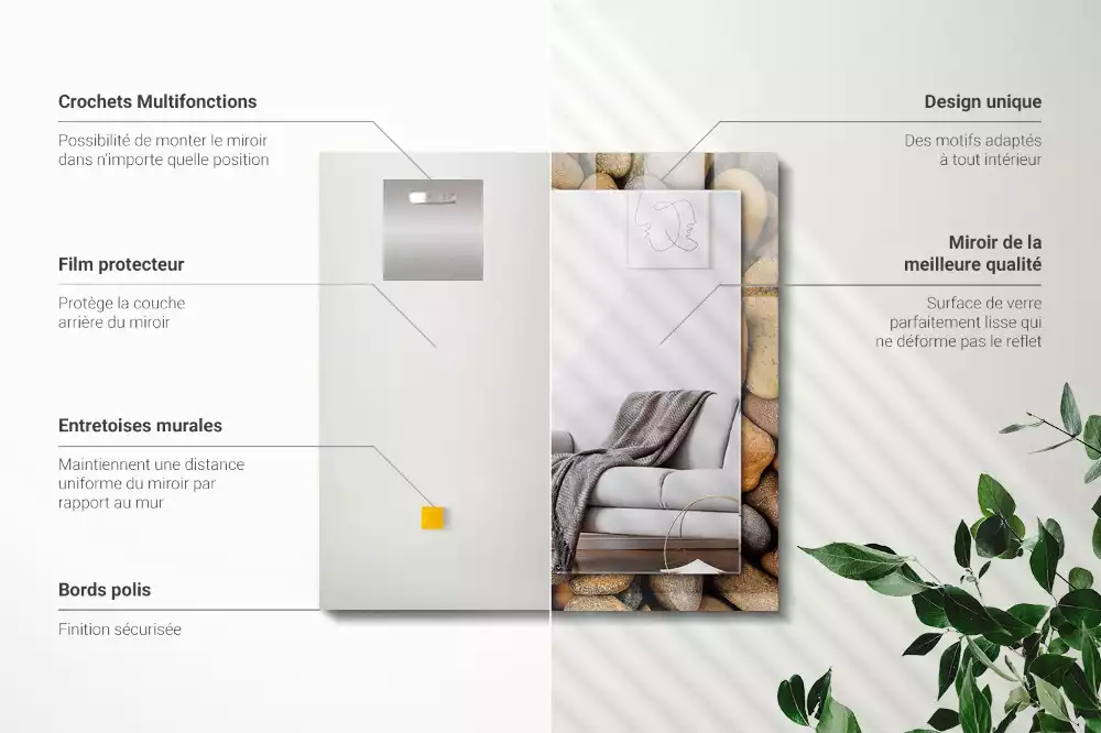 Oglindă dreptunghiulară cu decor din pietre netede colorate