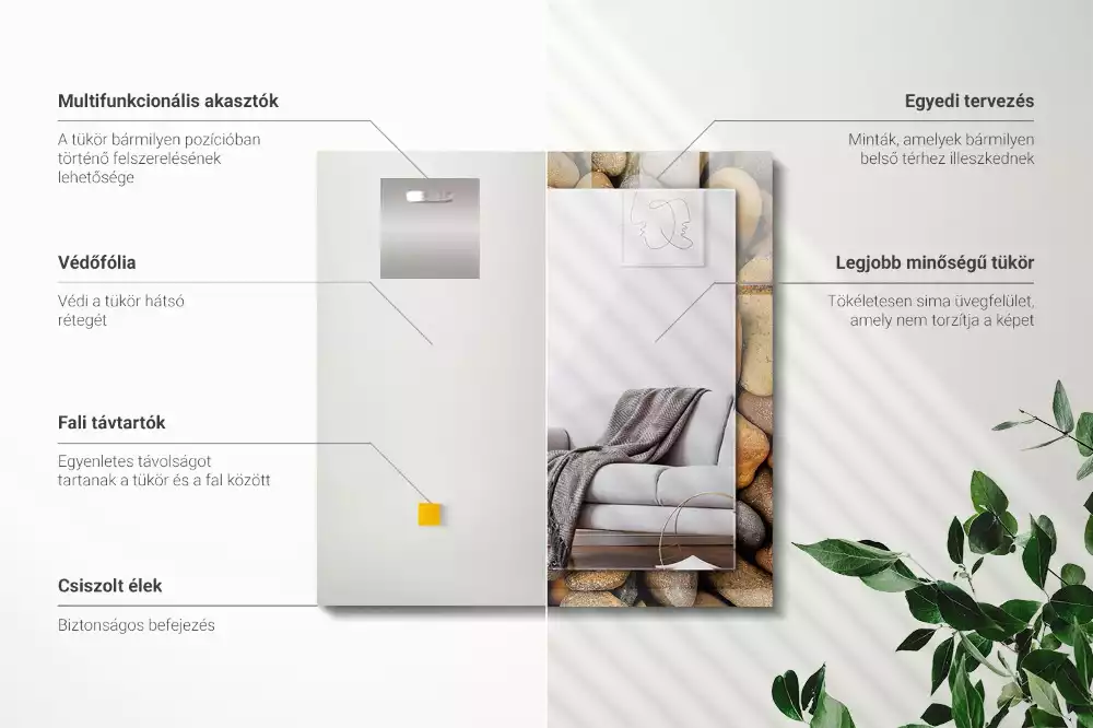 Oglindă dreptunghiulară cu decor din pietre netede colorate