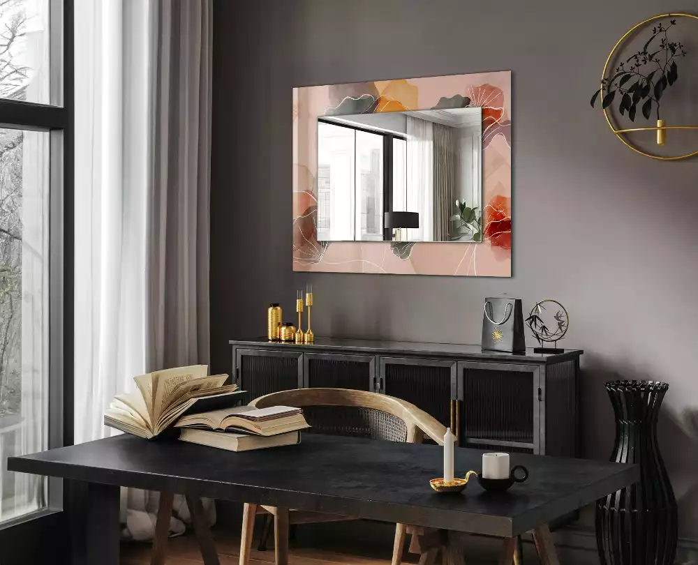 Oglindă dreptunghiulară cu model floral abstract pentru perete