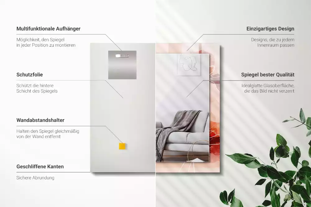 Oglindă dreptunghiulară cu model floral abstract pentru perete