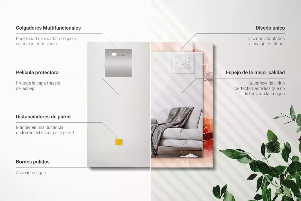 Oglindă dreptunghiulară cu model floral abstract pentru perete
