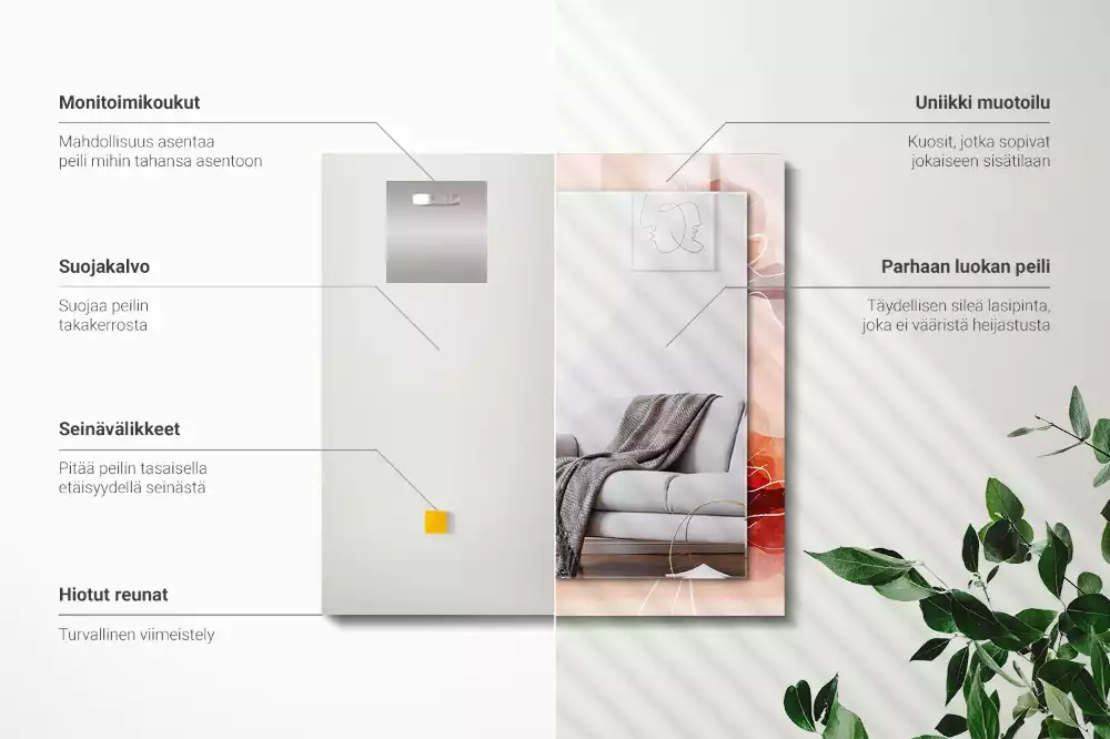 Oglindă dreptunghiulară cu model floral abstract pentru perete