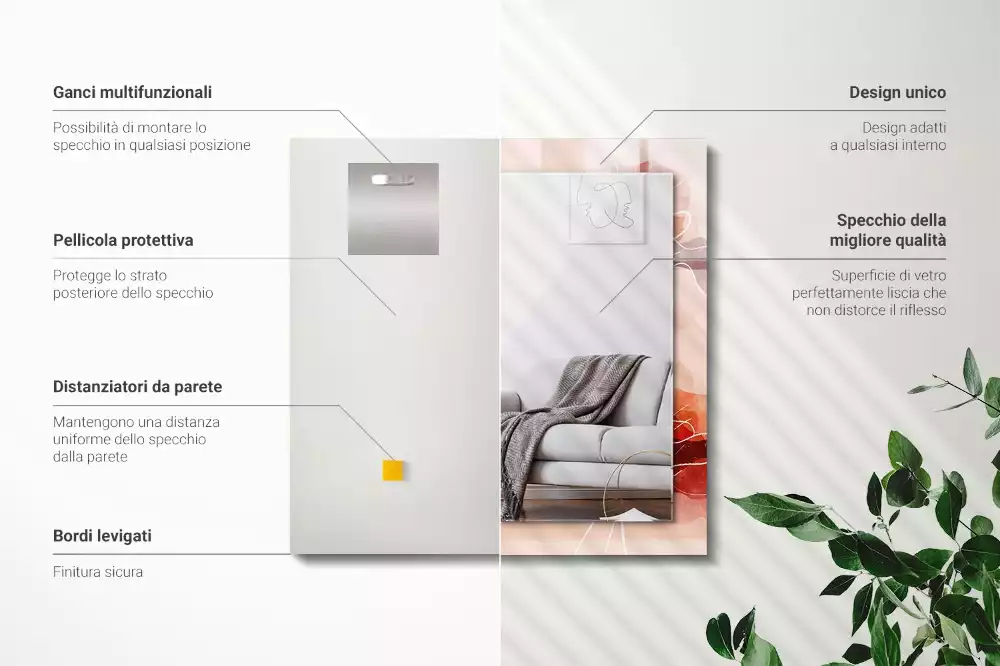 Oglindă dreptunghiulară cu model floral abstract pentru perete