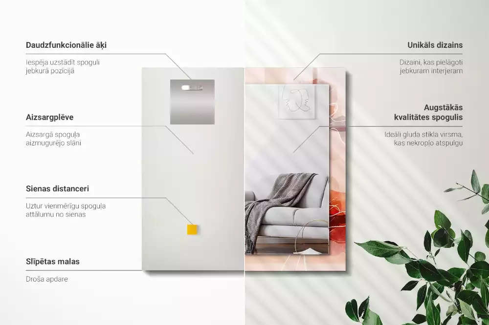 Oglindă dreptunghiulară cu model floral abstract pentru perete