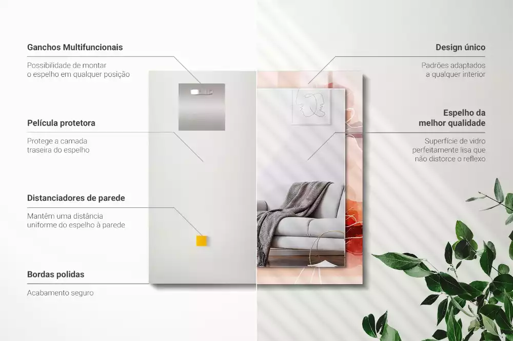 Oglindă dreptunghiulară cu model floral abstract pentru perete