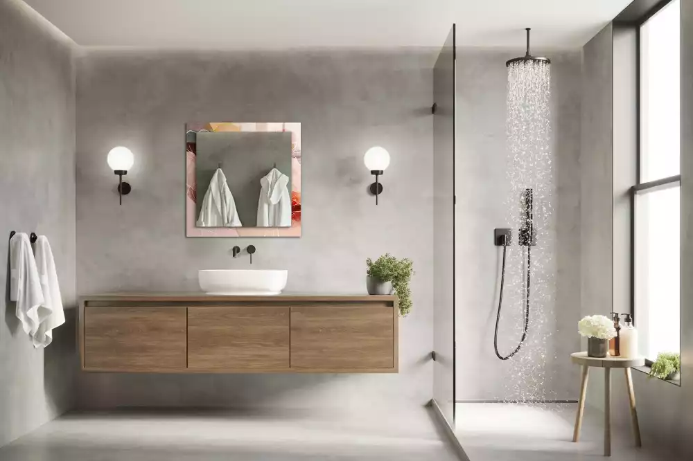 Oglindă dreptunghiulară cu model floral abstract pentru perete