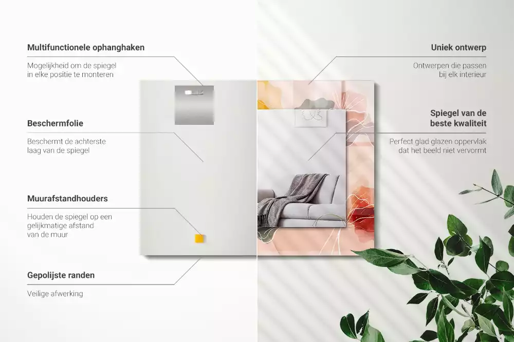Oglindă dreptunghiulară cu model floral abstract pentru perete